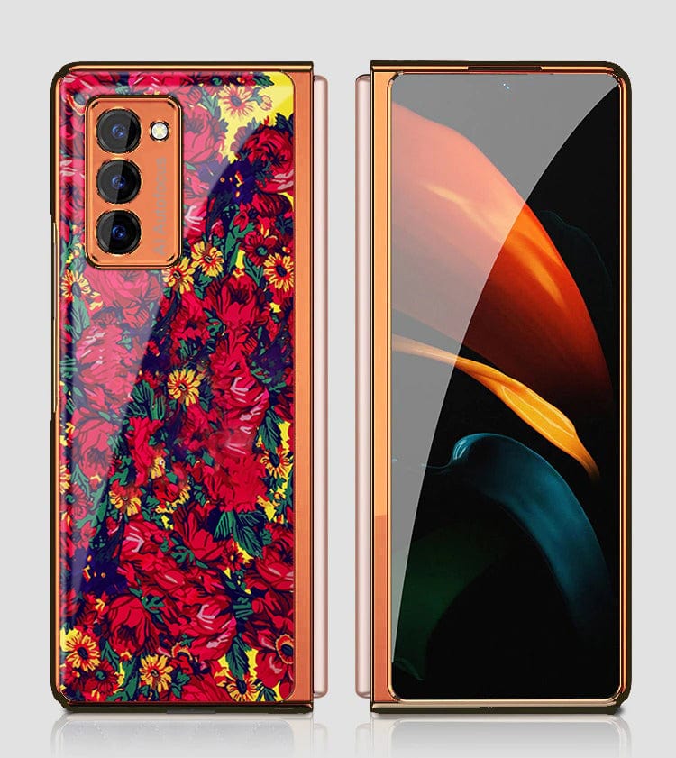 Samsung Galaxy Z Fold 2 5G Cover - Floral Series - Premium Electroplated Infinity Ultra Shine Glass Soft Silicon Borders Case