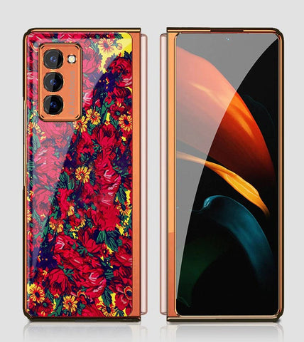 Samsung Galaxy Z Fold 2 5G Cover - Floral Series - Premium Electroplated Infinity Ultra Shine Glass Soft Silicon Borders Case