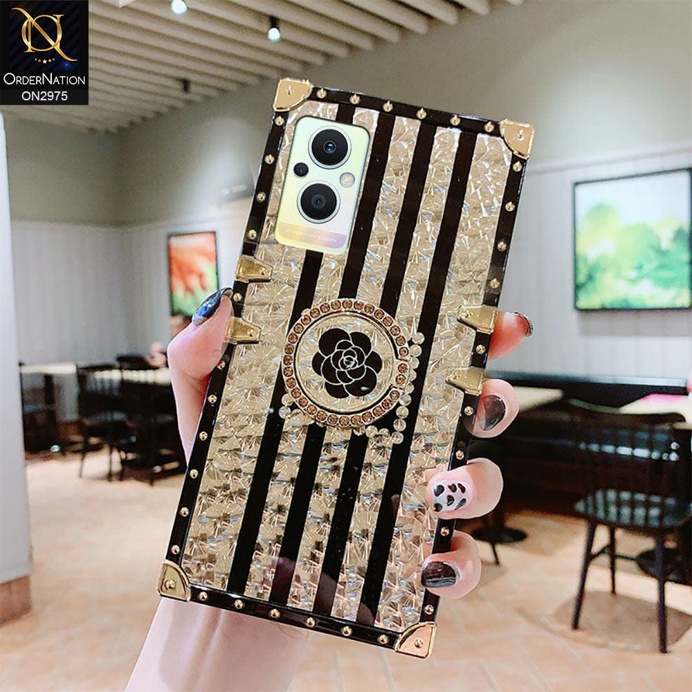 Oppo Reno 7 Lite Cover - Design 2 - 3D illusion Gold Flowers Soft Trunk Case With Ring Holder