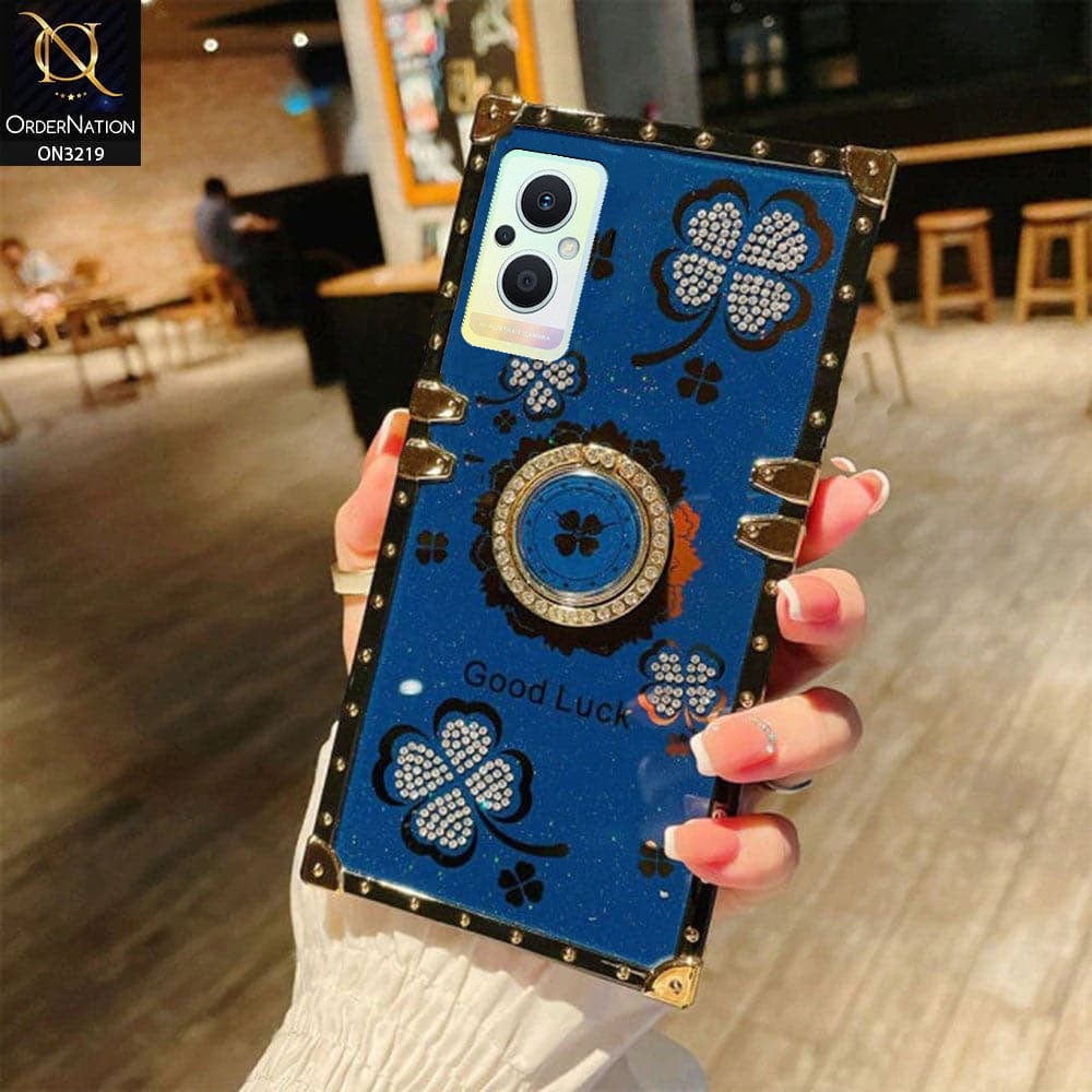 OnePlus Nord N20 5G Cover - Blue - Square Bling Diamond Glitter Soft TPU Trunk Case with Ring Holder