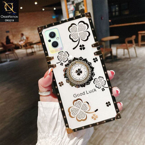 OnePlus Nord N20 5G Cover - Ash White - Square Bling Diamond Glitter Soft TPU Trunk Case with Ring Holder