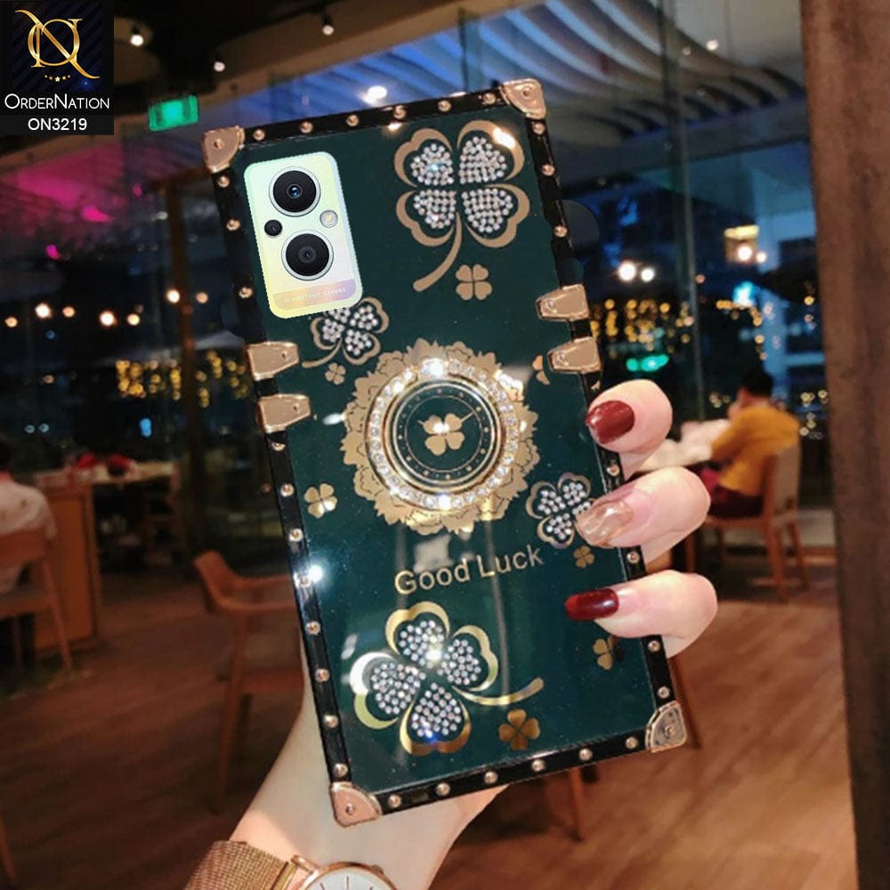 OnePlus Nord N20 5G Cover - Green - Square Bling Diamond Glitter Soft TPU Trunk Case with Ring Holder