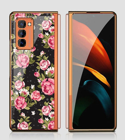 Samsung Galaxy Z Fold 2 5G Cover - Floral Series - Premium Electroplated Infinity Ultra Shine Glass Soft Silicon Borders Case