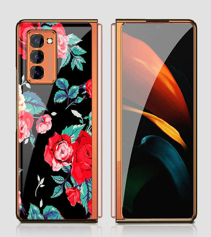 Samsung Galaxy Z Fold 2 5G Cover - Floral Series - Premium Electroplated Infinity Ultra Shine Glass Soft Silicon Borders Case