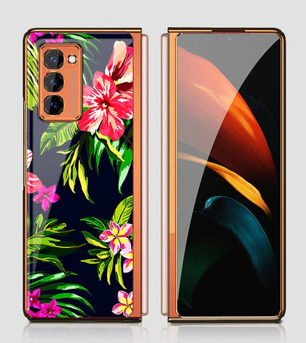 Samsung Galaxy Z Fold 2 5G Cover - Floral Series - Premium Electroplated Infinity Ultra Shine Glass Soft Silicon Borders Case