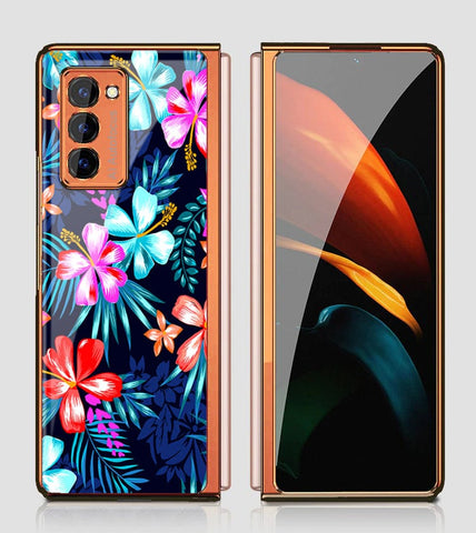 Samsung Galaxy Z Fold 2 5G Cover - Floral Series - Premium Electroplated Infinity Ultra Shine Glass Soft Silicon Borders Case