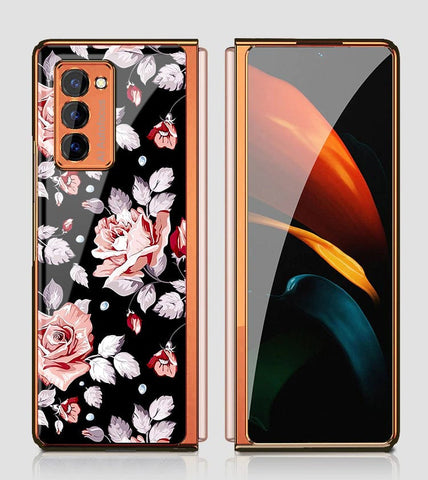 Samsung Galaxy Z Fold 2 5G Cover - Floral Series - Premium Electroplated Infinity Ultra Shine Glass Soft Silicon Borders Case