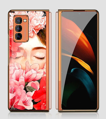 Samsung Galaxy Z Fold 2 5G Cover - Floral Series - Premium Electroplated Infinity Ultra Shine Glass Soft Silicon Borders Case