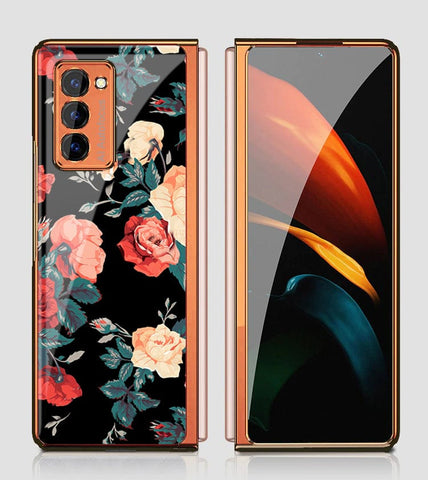 Samsung Galaxy Z Fold 2 5G Cover - Floral Series 2 - Premium Electroplated Infinity Ultra Shine Glass Soft Silicon Borders Case