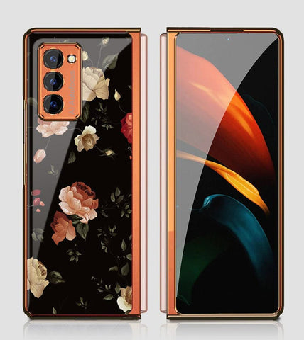 Samsung Galaxy Z Fold 2 5G Cover - Floral Series 2 - Premium Electroplated Infinity Ultra Shine Glass Soft Silicon Borders Case