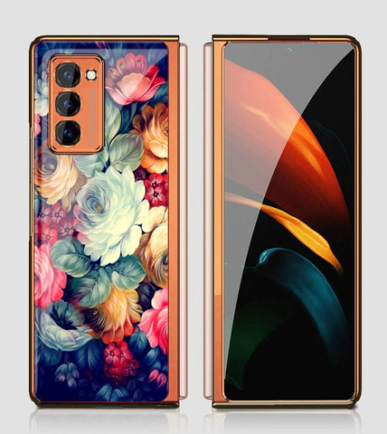 Samsung Galaxy Z Fold 2 5G Cover - Floral Series 2 - Premium Electroplated Infinity Ultra Shine Glass Soft Silicon Borders Case