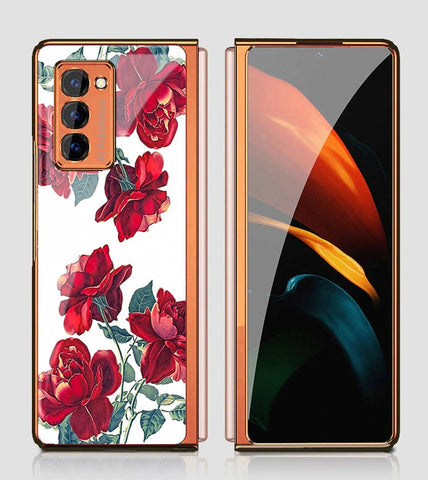 Samsung Galaxy Z Fold 2 5G Cover - Floral Series 2 - Premium Electroplated Infinity Ultra Shine Glass Soft Silicon Borders Case