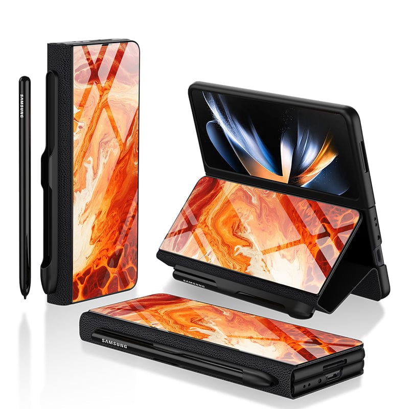 Samsung Galaxy Z Fold 3 5G Cover- Mystic Marble Series - HQ Ultra Shine Premium Infinity Glass Soft Silicon Borders Case