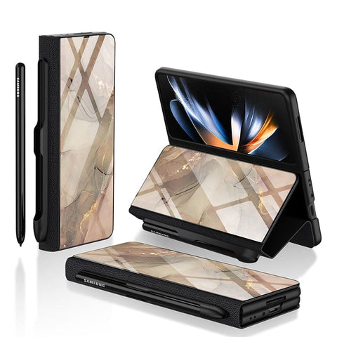 Samsung Galaxy Z Fold 3 5G Cover- Mystic Marble Series - HQ Ultra Shine Premium Infinity Glass Soft Silicon Borders Case
