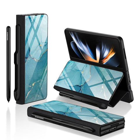 Samsung Galaxy Z Fold 3 5G Cover- Mystic Marble Series - HQ Ultra Shine Premium Infinity Glass Soft Silicon Borders Case
