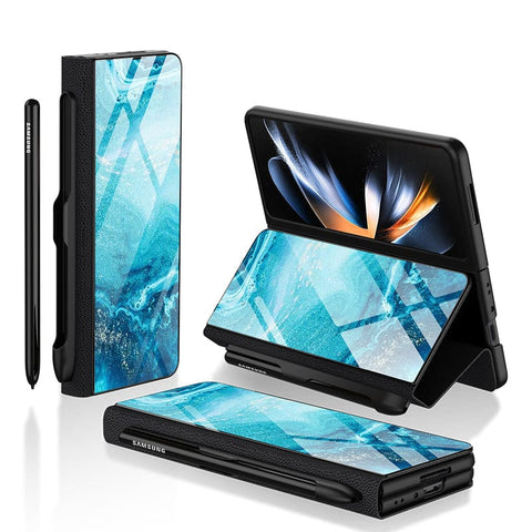 Samsung Galaxy Z Fold 3 5G Cover- Mystic Marble Series - HQ Ultra Shine Premium Infinity Glass Soft Silicon Borders Case