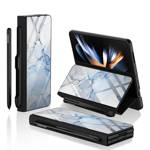 Samsung Galaxy Z Fold 3 5G Cover- Mystic Marble Series - HQ Ultra Shine Premium Infinity Glass Soft Silicon Borders Case