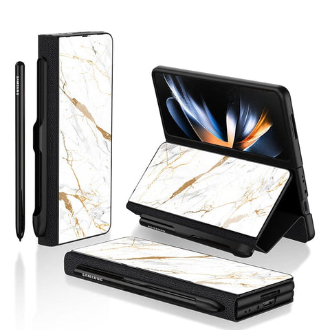 Samsung Galaxy Z Fold 3 5G Cover- Mystic Marble Series - HQ Ultra Shine Premium Infinity Glass Soft Silicon Borders Case