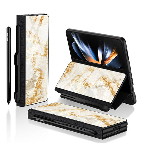 Samsung Galaxy Z Fold 3 5G Cover- Mystic Marble Series - HQ Ultra Shine Premium Infinity Glass Soft Silicon Borders Case
