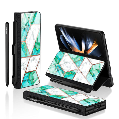 Samsung Galaxy Z Fold 3 5G Cover - O'Nation Shades of Marble Series - HQ Ultra Shine Premium Infinity Glass Soft Silicon Borders Case