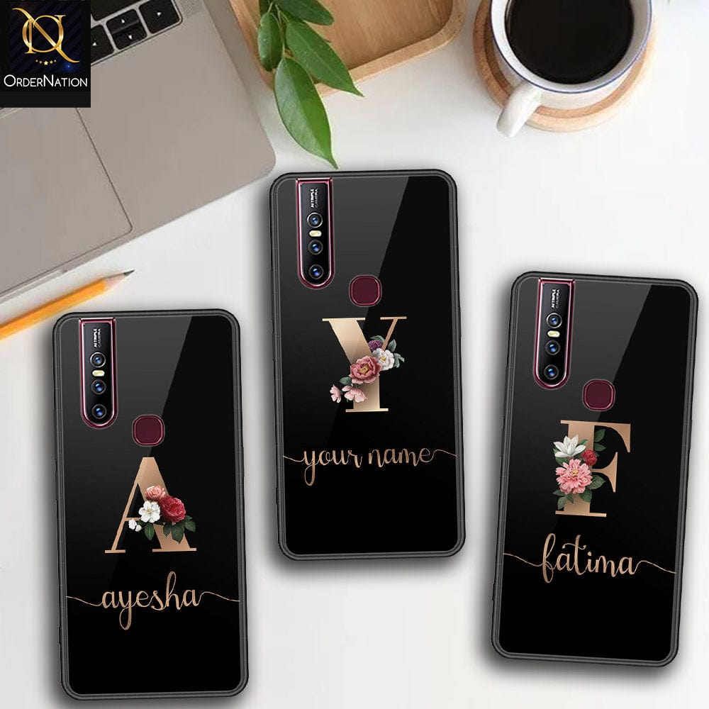 Vivo V15 Cover - Personalized Alphabet Series - HQ Ultra Shine Premium Infinity Glass Soft Silicon Borders Case