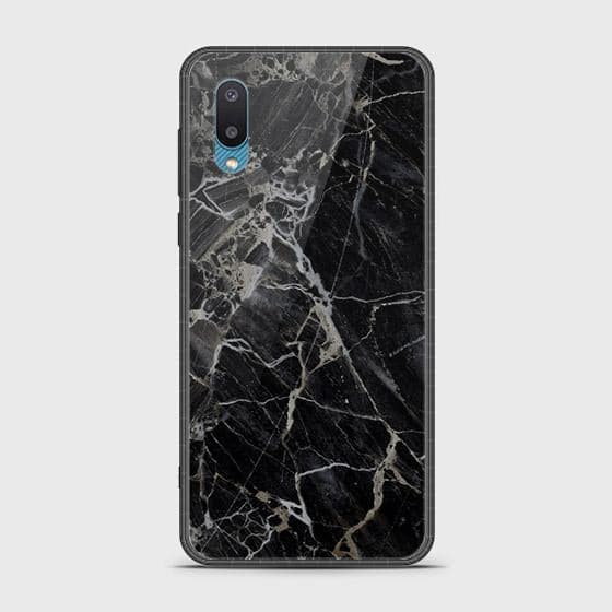 Samsung Galaxy A02 Cover - Black Marble Series - HQ Ultra Shine Premium Infinity Glass Soft Silicon Borders Case