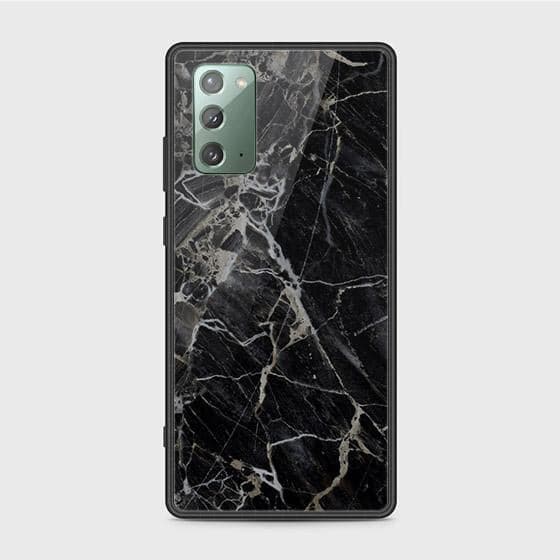 Samsung Galaxy Note 20 Cover - Black Marble Series - HQ Ultra Shine Premium Infinity Glass Soft Silicon Borders Case