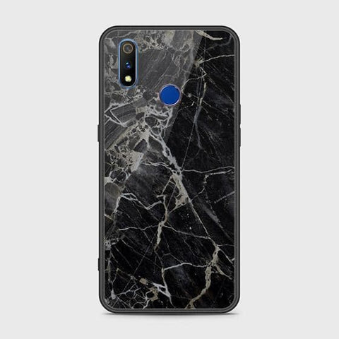 Realme 3 Cover - Black Marble Series - HQ Ultra Shine Premium Infinity Glass Soft Silicon Borders Case