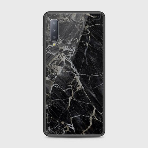 Samsung Galaxy A7 2018 Cover - Black Marble Series - HQ Ultra Shine Premium Infinity Glass Soft Silicon Borders Case