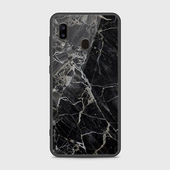Samsung Galaxy A20 Cover - Black Marble Series - HQ Ultra Shine Premium Infinity Glass Soft Silicon Borders Case