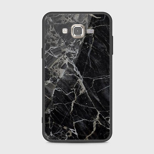 Samsung Galaxy J7 2015 Cover - Black Marble Series - HQ Ultra Shine Premium Infinity Glass Soft Silicon Borders Case