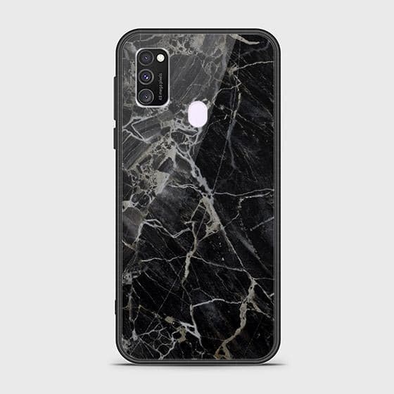 Samsung Galaxy M30s Cover - Black Marble Series - HQ Ultra Shine Premium Infinity Glass Soft Silicon Borders Case