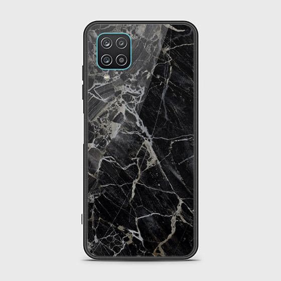 Samsung Galaxy A12 Cover - Black Marble Series - HQ Ultra Shine Premium Infinity Glass Soft Silicon Borders Case