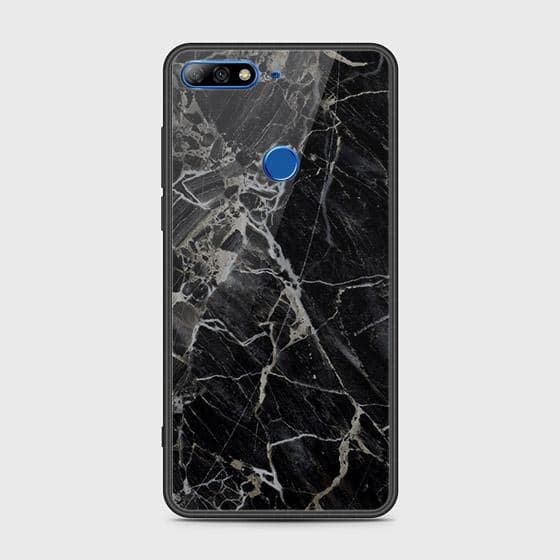 Huawei Y7 2018 Cover - Black Marble Series - HQ Ultra Shine Premium Infinity Glass Soft Silicon Borders Case