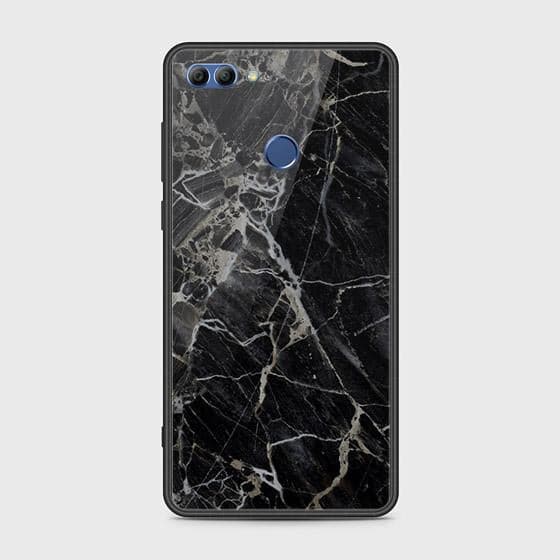 Huawei Y9 2018 Cover - Black Marble Series - HQ Ultra Shine Premium Infinity Glass Soft Silicon Borders Case