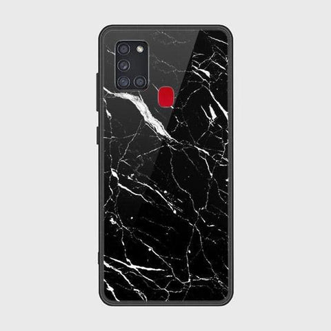 Samsung Galaxy A21s Cover - Black Marble Series - HQ Ultra Shine Premium Infinity Glass Soft Silicon Borders Case