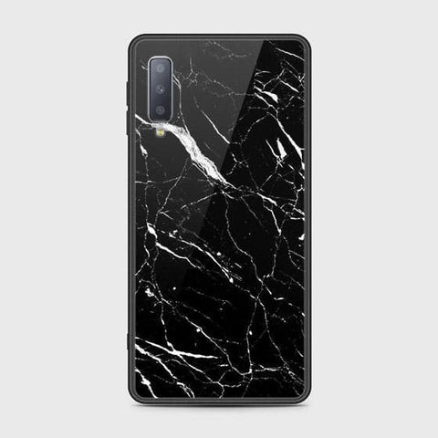 Samsung Galaxy A7 2018 Cover - Black Marble Series - HQ Ultra Shine Premium Infinity Glass Soft Silicon Borders Case