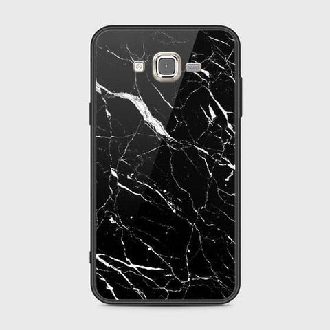 Samsung Galaxy J7 2015 Cover - Black Marble Series - HQ Ultra Shine Premium Infinity Glass Soft Silicon Borders Case