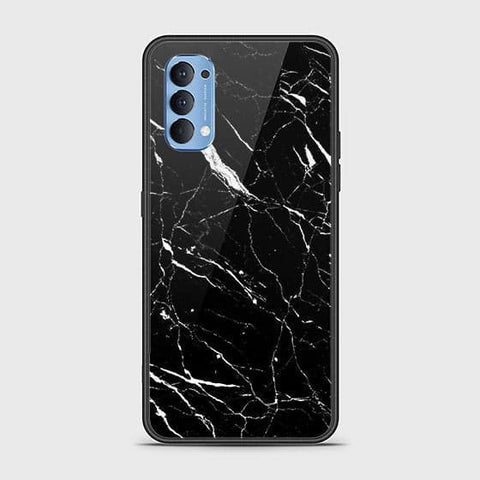 Oppo Reno 4 Cover - Black Marble Series - HQ Ultra Shine Premium Infinity Glass Soft Silicon Borders Case