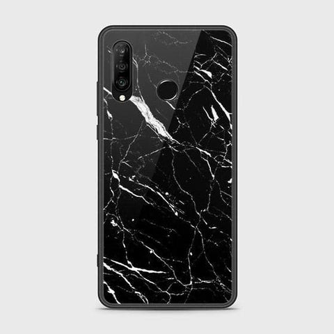 Huawei P30 lite Cover - Black Marble Series - HQ Ultra Shine Premium Infinity Glass Soft Silicon Borders Case