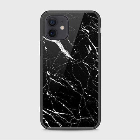 iPhone 12 Mini Cover - Black Marble Series - HQ Ultra Shine Premium Infinity Glass Soft Silicon Borders Case