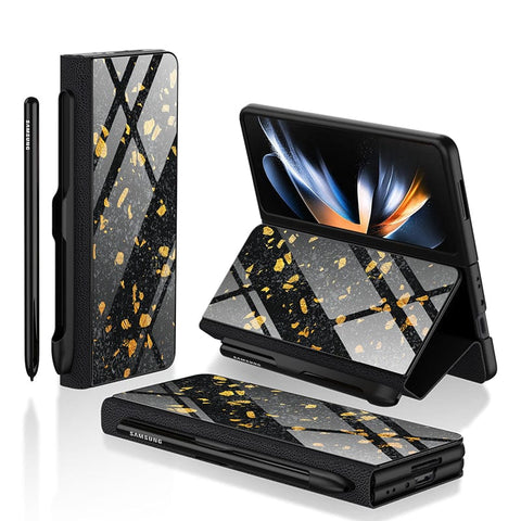 Samsung Galaxy Z Fold 3 5G Cover- Black Marble Series - HQ Ultra Shine Premium Infinity Glass Soft Silicon Borders Case
