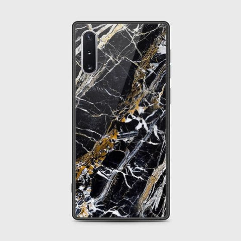 Samsung Galaxy Note 10 Cover - Black Marble Series - HQ Ultra Shine Premium Infinity Glass Soft Silicon Borders Case