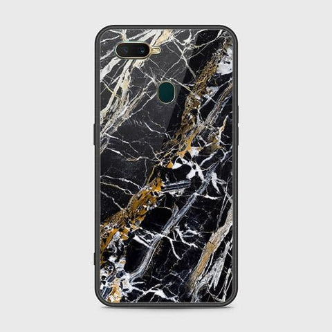 Oppo A7 Cover - Black Marble Series - HQ Ultra Shine Premium Infinity Glass Soft Silicon Borders Case