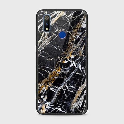 Realme 3 Cover - Black Marble Series - HQ Ultra Shine Premium Infinity Glass Soft Silicon Borders Case