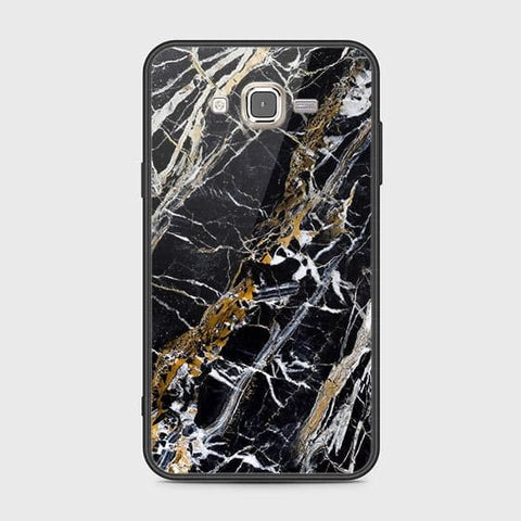 Samsung Galaxy J7 2015 Cover - Black Marble Series - HQ Ultra Shine Premium Infinity Glass Soft Silicon Borders Case