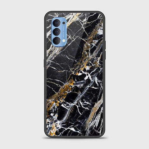 Oppo Reno 4 Cover - Black Marble Series - HQ Ultra Shine Premium Infinity Glass Soft Silicon Borders Case