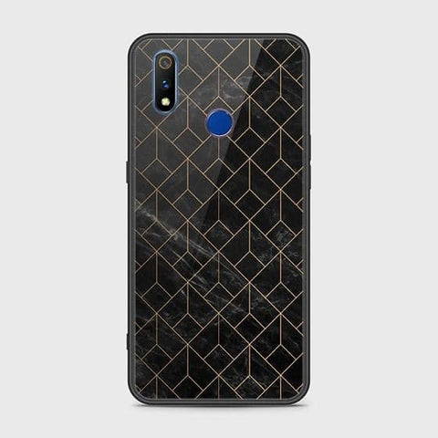 Realme 3 Cover - Black Marble Series - HQ Ultra Shine Premium Infinity Glass Soft Silicon Borders Case