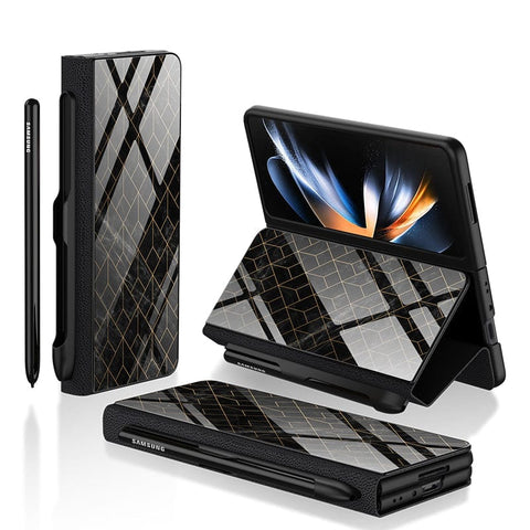 Samsung Galaxy Z Fold 3 5G Cover- Black Marble Series - HQ Ultra Shine Premium Infinity Glass Soft Silicon Borders Case