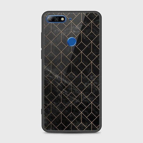 Huawei Y7 2018 Cover - Black Marble Series - HQ Ultra Shine Premium Infinity Glass Soft Silicon Borders Case